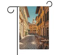 Old Courtyard Cafe Chair Ville, Rome, Italie Drapeau de jardin 47,5 x 32,6 cm Double face pour l'été Extérieur Drapeau de décoration de vacances de ferme pour décoration de cour saisonnière
