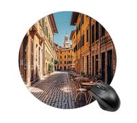 Old Courtyard Cafe Chair Ville, Rome, Italie, Tapis de souris rond amusant en caoutchouc antidérapant Accessoires de bureau pour ordinateur portable 19,8 x 20,8 cm pour bureau et maison
