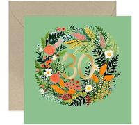 Old English Co. Carte d'anniversaire 30 ans pour femme - Couronne florale verte avec feuille d'or - Carte spéciale trentième anniversaire pour amie, sœur | Intérieur vierge avec enveloppe