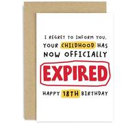 Old English Co. Carte d'anniversaire amusante pour elle ou lui - Enfance expirée - Cadeau hilarant pour dix-huitième anniversaire - Carte d'anniversaire amusante pour fils et fille | Intérieur vierge