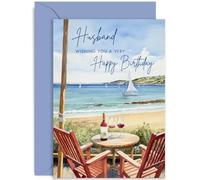 Old English Co. Carte d'anniversaire artistique pour mari - Carte d'anniversaire aquarelle sur la mer pour lui - Carte d'anniversaire traditionnelle pour homme - Pour mari | Intérieur vierge avec