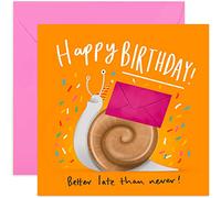 Old English Co. Carte d'anniversaire avec inscription « Snail Belated » - Carte de vœux retardée amusante pour elle et lui | Sorry It's Late pour homme et femme | Intérieur vierge et enveloppe incluse