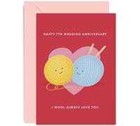 Old English Co. Carte d'anniversaire de 7e anniversaire de mariage en laine - Carte de 7e anniversaire amusante pour mari ou femme - Carte d'anniversaire de mariage en laine pour couple | Intérieur
