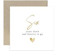 Old English Co. Carte d'anniversaire de mariage Six Years Down Forever To Go pour mari ou femme - Carte spéciale de célébration de 6e anniversaire de mariage en feuille d'or - Sugar Sixth Anniversary