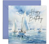 Old English Co. Carte d'anniversaire en bateau à voile pour lui - Carte d'anniversaire scène de régate à voile pour homme - Carte d'anniversaire pour papa, grand-père, mari | Intérieur vierge avec