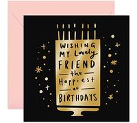 Old English Co. Carte d'anniversaire « Happiest Birthday Lovely Friend » - Carte en feuille d'or pour meilleure amie | Cadeau élégant pour femme, meilleure amie, elle | Intérieur vierge et enveloppe