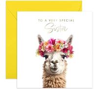 Old English Co. Carte d'anniversaire lama très spéciale pour sœur - Carte d'anniversaire pour elle - Carte de félicitations pour sœur de la part d'un frère ou d'un frère ou d'une sœur | Intérieur