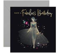 Old English Co. Carte d'anniversaire pour femme - Fabuleuse carte d'anniversaire pour elle - Motif robe silhouette à paillettes dorées - Carte d'anniversaire scintillante pour fille, petite-fille,