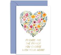 Old English Co. Carte d'anniversaire pour meilleure amie - Carte d'amitié spéciale pour une amie, cœur floral « Friends Are Family You Choose With Your Heart » pour elle, carte d'anniversaire pour