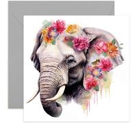 Old English Co. Carte de vœux aquarelle botanique éléphant pour anniversaire - Jolie carte d'anniversaire pour maman, grand-mère, elle - Carte d'art animal floral pour penser à vous, remerciement |