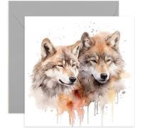 Old English Co. Carte de vœux aquarelle loups pour anniversaire - Jolie carte d'anniversaire de mariage pour femme, mari - Carte d'art de la faune pour penser à vous, merci, juste parce | Enveloppe