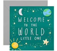 Old English Co. Carte « Welcome To The World New Baby » - Carte de félicitations aux nouveaux parents avec motif lune et étoiles pour bébé fille ou garçon | Vierge à l'intérieur et enveloppe incluse