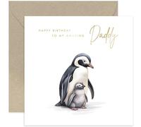 Old English Co. Jolie carte d'anniversaire pour papa - Carte d'anniversaire spéciale pingouin pour papa de la part de jeunes enfants - Carte de nouveau papa de la part de bébé, fils, fille | Enveloppe