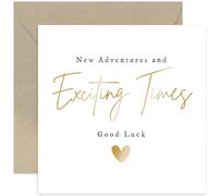 Old English Co. Modern Congratulations New Job Card - Carte d'adieu pour lui et elle - Carte de chance « Exciting Times New Adventures » pour homme et femme | Enveloppe intérieure vierge