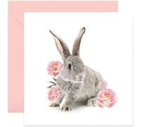 Old English Co. Wildlife Card - Carte d'anniversaire carrée en forme de lapin, lapin botanique | Convient pour les amis et la famille | Intérieur vierge et enveloppe incluse