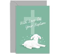 Old English Co. With Love On Your Baptism Card - Carte de baptême religieux pour bébé garçon ou fille - filleule, filleule, petit-enfant, nièce, neveu | Intérieur vierge avec enveloppe