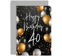 Old English Company Carte d'anniversaire 40 ans - Ballons dorés et noirs - Unisexe adultes - Intérieur vierge - Carte de vœux