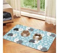 Old English Sheepdog Background with Hand Drawn Paws Cute Cartoon,Waterproof Pet Feeding Mat,PU Leather Placemats for Cat Dog Water Bowl,Food Mats,40x60cm