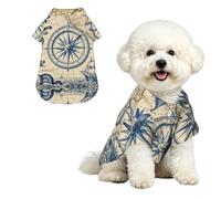 Old-fashioned Map S Pet Chemise hawaïenne pour petits chiens - Tenue d'été mignonne pour la plage pour chiot - Vêtement doux et respirant avec boutons