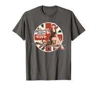 Old Fokker Airshow Apparel Co. T-Shirt Pinup Avion Supermarine Spitfire RAF WWII Gris Femme Adulte Small