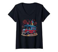 Old Glory's Ice Cream Social T-Shirt avec Col en V, Femme, Noir, M