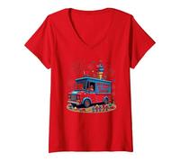 Old Glory's Ice Cream Social T-Shirt avec Col en V, Femme, Rouge, XL