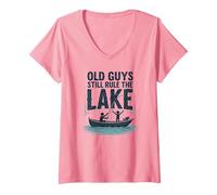 Old Guys Still Rule The Lake Bateau de pêche Humour, pêche T-Shirt avec Col en V, Femme, Rose, S