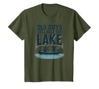 Old Guys Still Rule The Lake Bateau de pêche Humour, pêche T-Shirt, Enfant, Olive, 8 Ans