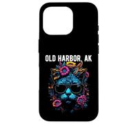 Old Harbor Alaska Chat Portant des Lunettes de Soleil et des Fleurs Coque pour iPhone 16 Pro