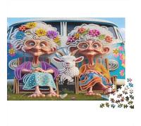 Old Ladies Goat Van Adult Jigsaw Games: Two Old Ladies with Goat Challenging & Brainteasing for Decompression 70x50cm/1000pcs