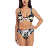Old License Plate Bikini Set pour Femme Split Maillot de Bain Maillot de Bain Short et Hauts Sports nautiques Été, Noir , XXL