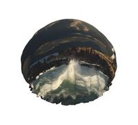 Old Lighthouse by The Sea - Bonnet de douche réutilisable et imperméable avec sangle élastique - Double couche - Bonnet de bain épais pour spa, salon, voyage