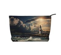 Old Lighthouse by The Sea Trousse de maquillage en velours côtelé Grand format, Noir , Taille unique