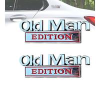 Old Man Edition Car Emblem, 3D Metal Sticker Badge - Funny Edition Nameplate Decal for Side Rear Tailgate Bumper, Waterproof Rustproof Adhesive for Car Truck SUV Motorcycle (Silver-Red)