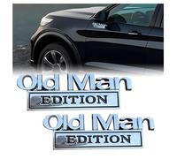 Old Man Edition Lot de 2 emblèmes autocollants 3D en métal pour pare-chocs de voiture, autocollants amusants, imperméables et antirouille pour voitures, camions, motos, pour pare-chocs avant ou