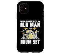 Old Man with a Drum Set Retro Drummer Music Artwork Coque pour iPhone 11