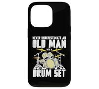Old Man with a Drum Set Retro Drummer Music Artwork Coque pour iPhone 13 Pro