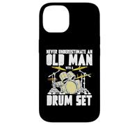 Old Man with a Drum Set Retro Drummer Music Artwork Coque pour iPhone 14