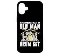 Old Man with a Drum Set Retro Drummer Music Artwork Coque pour iPhone 16 Plus