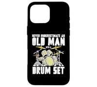Old Man with a Drum Set Retro Drummer Music Artwork Coque pour iPhone 16 Pro Max