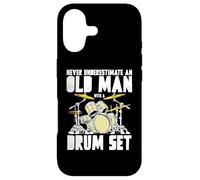 Old Man with a Drum Set Retro Drummer Music Artwork Coque pour iPhone 17