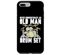 Old Man with a Drum Set Retro Drummer Music Artwork Coque pour iPhone 7 Plus/8 Plus