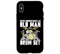 Old Man with a Drum Set Retro Drummer Music Artwork Coque pour iPhone X/XS