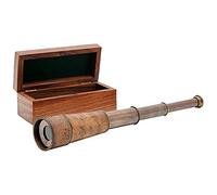 Old Modern Handicrafts Télescope portatif dans une boîte en bois - Télescope avec finition en laiton antique et revêtement en cuir marron, puissance de grossissement 8X - 16,0 L x 2,3 W x 2,3 H pouces