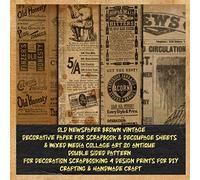 old newspaper brown vintage decorative paper for scrapbook & decoupage sheets & mixed media collage art 20 antique double sided pattern for ... & handmade craft: aged ephemera crafting kits