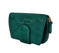 Old River Petit portefeuille en cuir pour femme Z5025 avec compartiments pour cartes (9/13,5/3 cm), en cuir véritable lavé, Vert océan., s, Décontracté