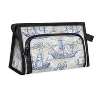Old Sailboat Monster Maps Trousse de toilette de voyage pour femmes, hommes, filles, garçons, voilier, trousse de maquillage, trousse de toilette, organisateur de cosmétiques, trousse de douche,