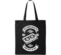 Old School Cassette Bring Back The Beat Sac fourre-tout en coton écologique naturel Noir, Noir , Taille unique