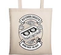 Old School Cassette Bring Back The Beat Sac fourre-tout en coton naturel écologique Beige