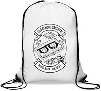 Old School Sac de gym avec cordon de serrage Motif cassette Inscription Bring Back The Beat Blanc